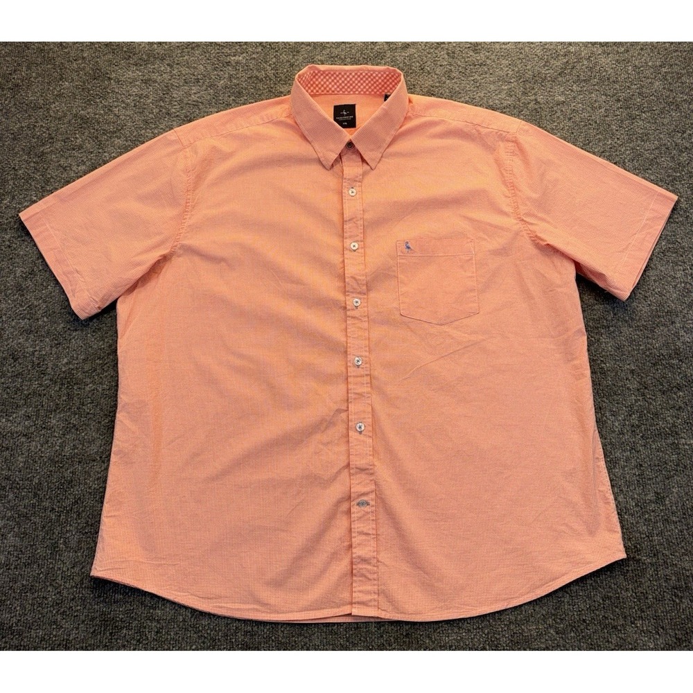 Tailor Byrd Men's XXL Orange Gingham Short Sleeve Button Down Stretch Shirt
